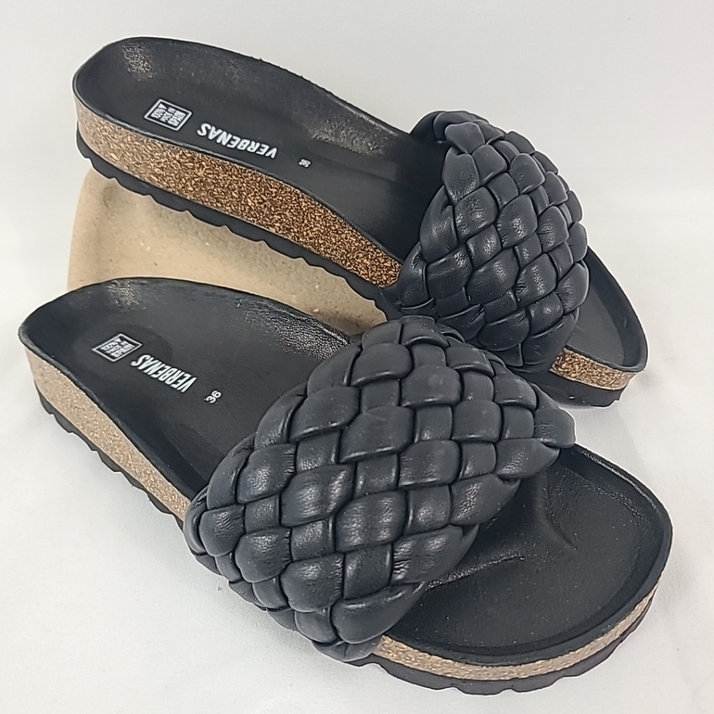 Verbenas Rica Trenza Black Sandal Made In Spain Slip On Comfort Eur 36 US 5.5